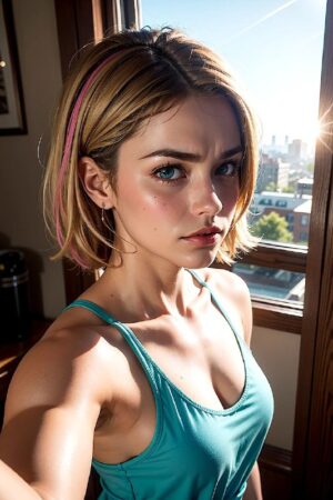 Blond Girl Selfie with Sunset Glow